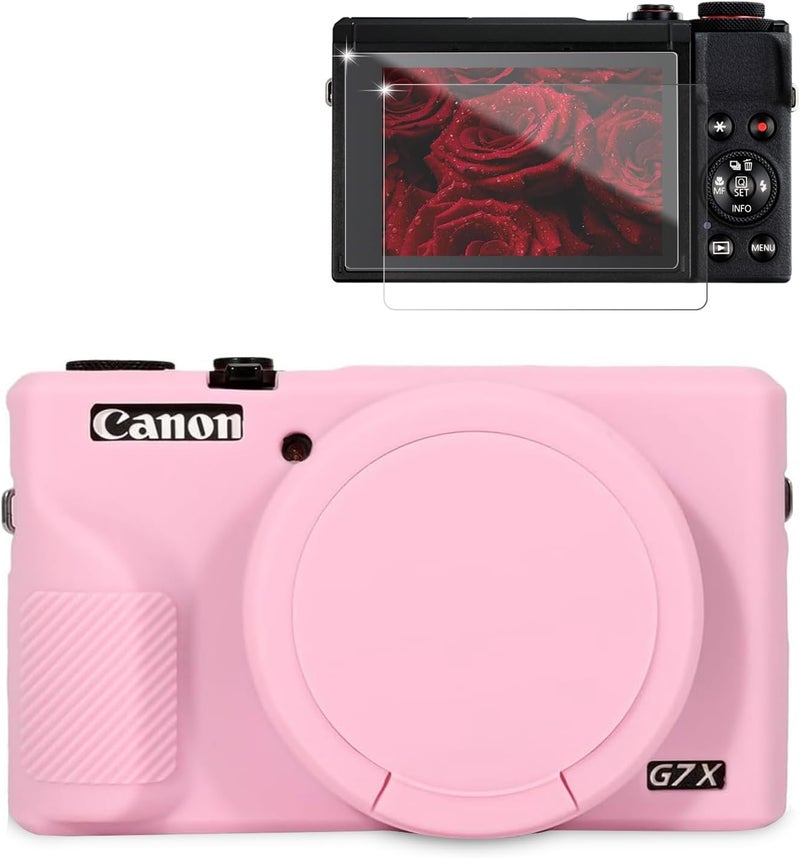 Frevyve Case for Canon G7X Mark III Camera, Soft Silicone Protective Case, Powershot G7X Mark III Sleeve with Removable Lens Cover & Screen Protector Accessories, Slim Fit, Anti-Scratch (Pink) - Image 1